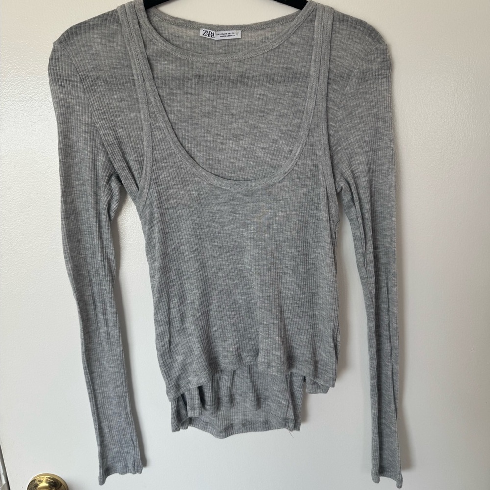 Zara Gray Layered Long Sleeve Blouse